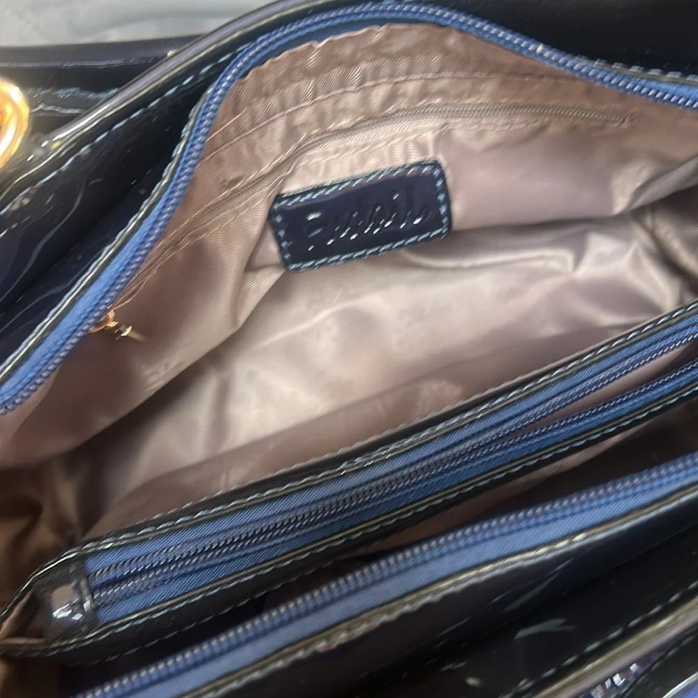 Like new—Patent Navy and Gold Sequin  Handbag w/removable, adjustable strap